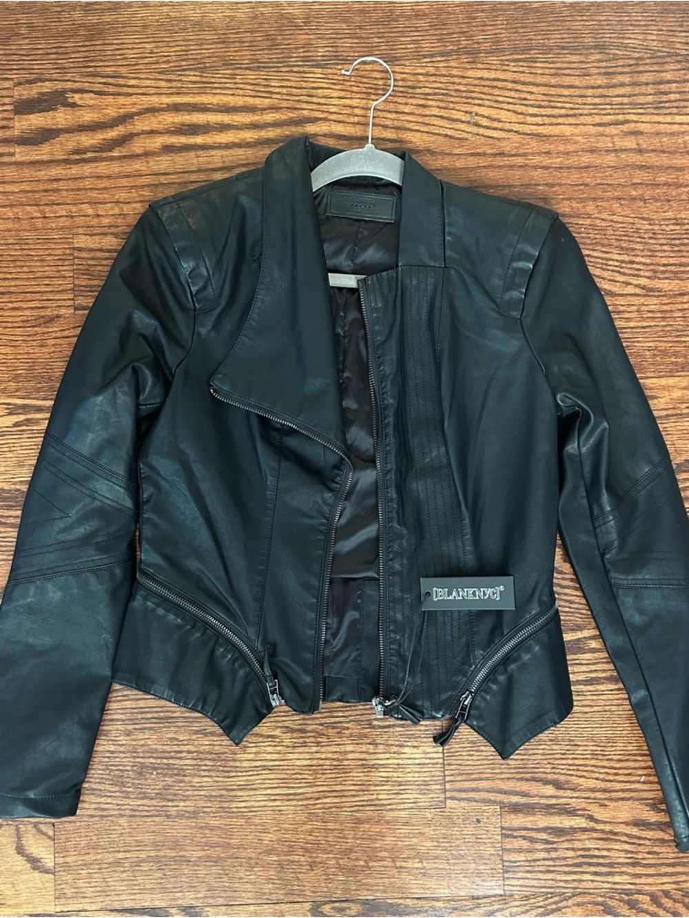 Blank NYC Black Leather Moto Jacket with Asymmetrical Zip